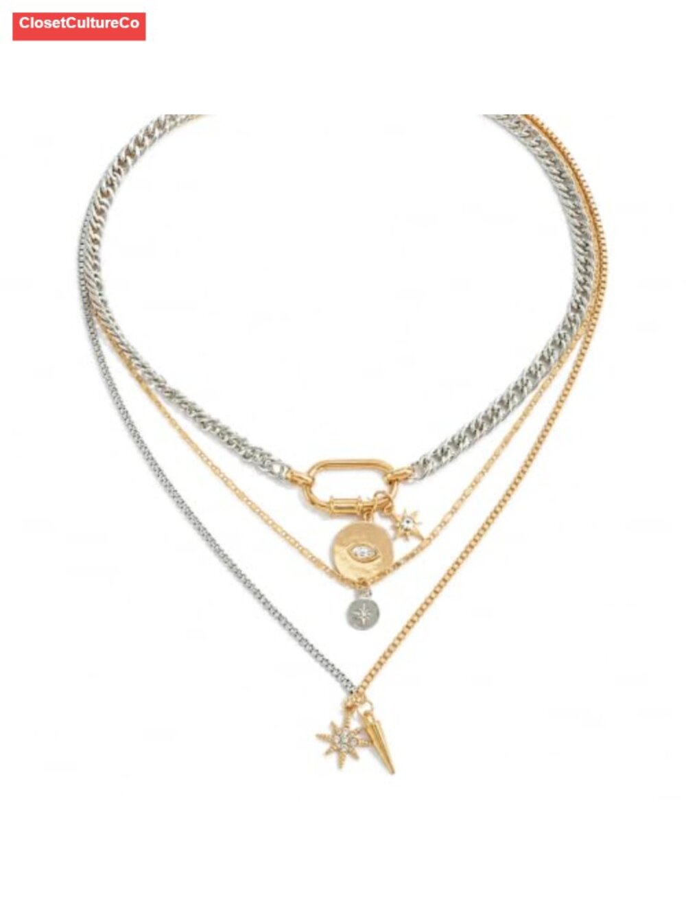 Mixed Metal Layered Statement Necklace Two Tone Chain